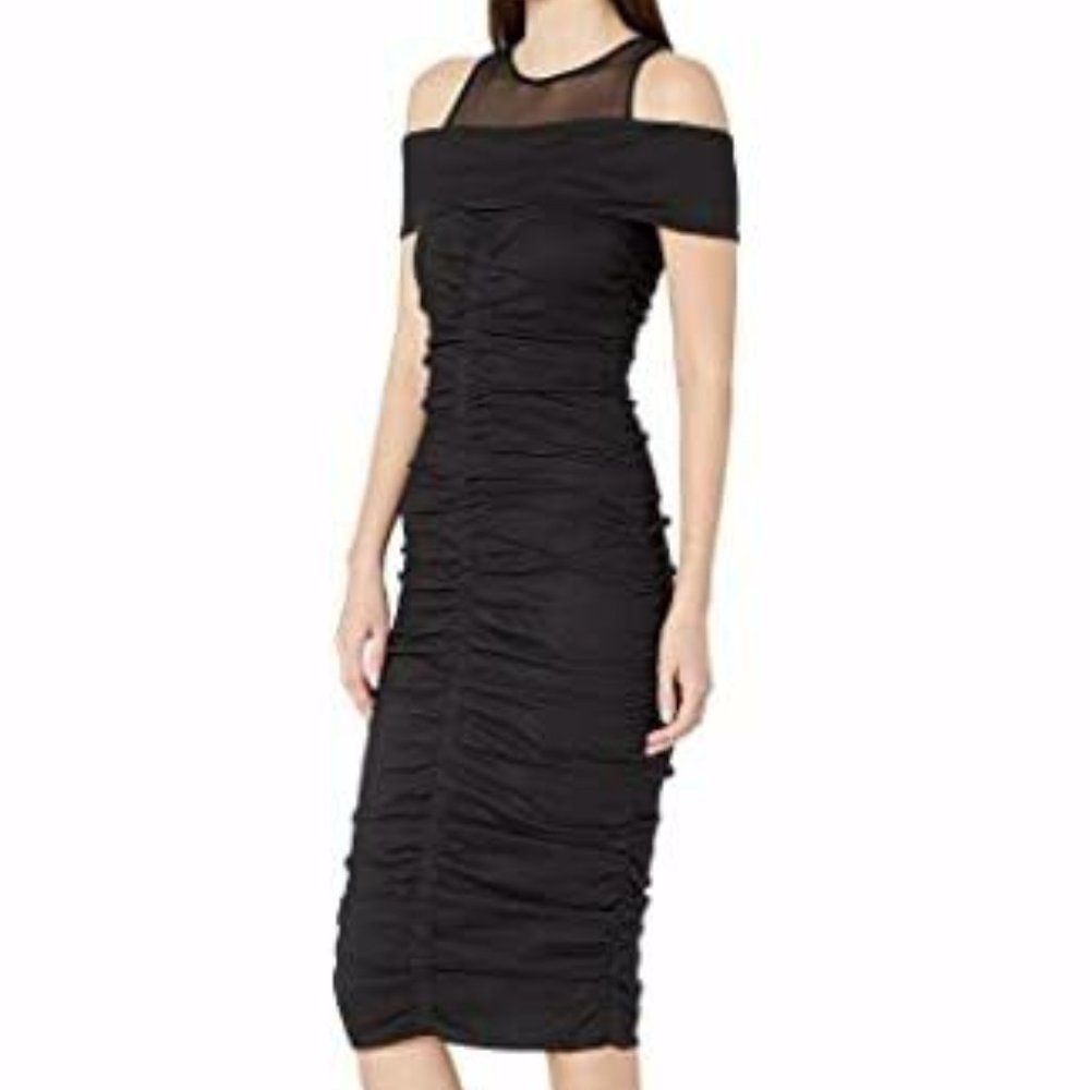 NICOLE MILLER COLLECTION RUCHED MIDI DRESS, 2 ,NEW